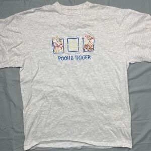 Vintage Disney Pooh & Tigger Embroidered Graphic Tee XL Gray Jerry Leigh